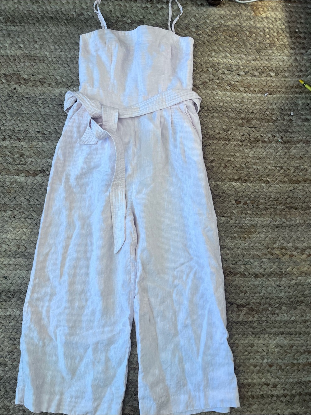 Linen Blend Strappy Wide-Leg Jumpsuit in Light Pink XS
